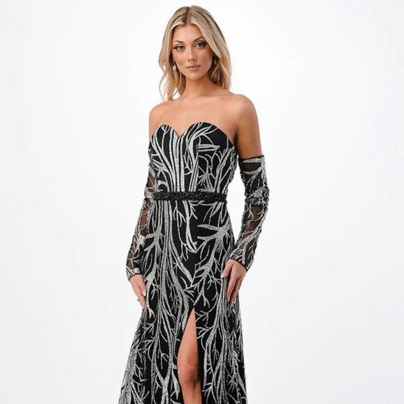New Strapless Sheath Elegant Long Gown w/ Sweetheart Neck & Leg Slit TC P2304